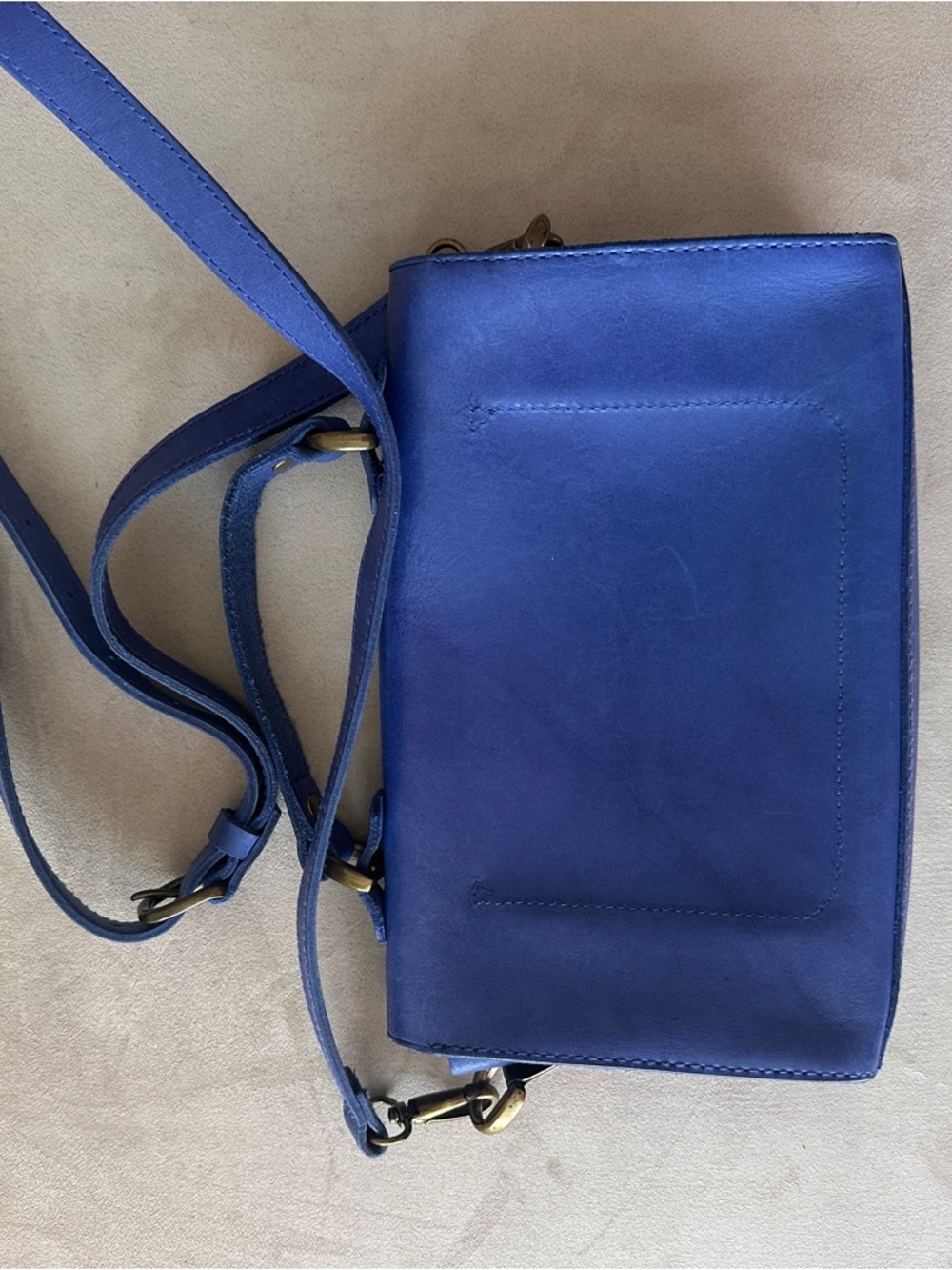 Madewell Blue Suede Satchel with Gold-Tone Clasp - Picture 3 of 7